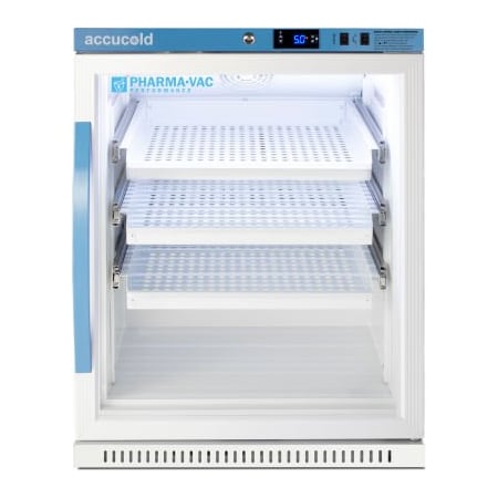 Summit Appliance Div. Accucold ADA Vaccine Refrigerator, 24-3/8"W x 24-3/8 "D x 32.5"H, 6 CuFt, Glass Door, Drawers Shelf ARG6PVDR